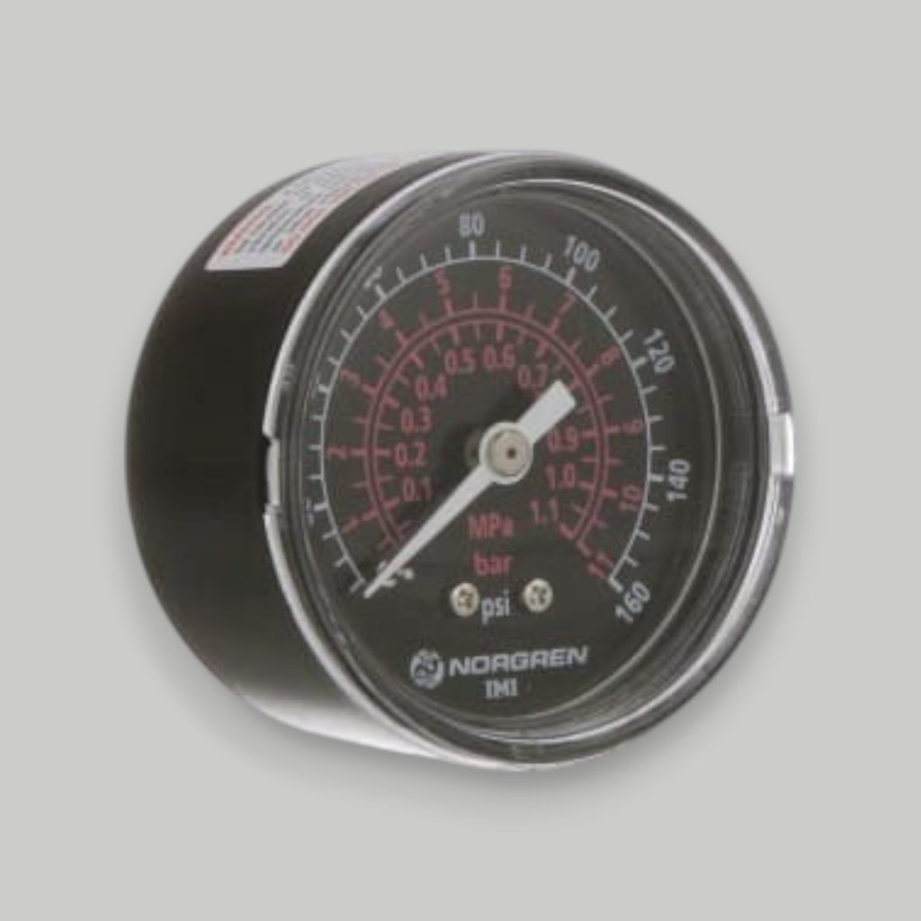 Manometro  rango de 0 a10 bar 50 mm  conexion central posterior  marca norgren. parte No 18015209